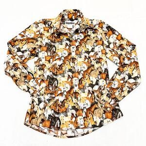 Panhandle Slim Horse Print Western Wear Button Down Long Sleeve Shirt Size Small